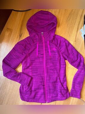 The North Face Magenta Striped Hooded Zip Jacket